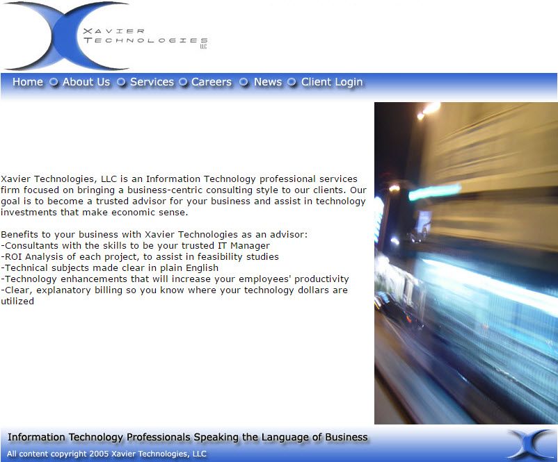 Xavier Technologies website circa 2005